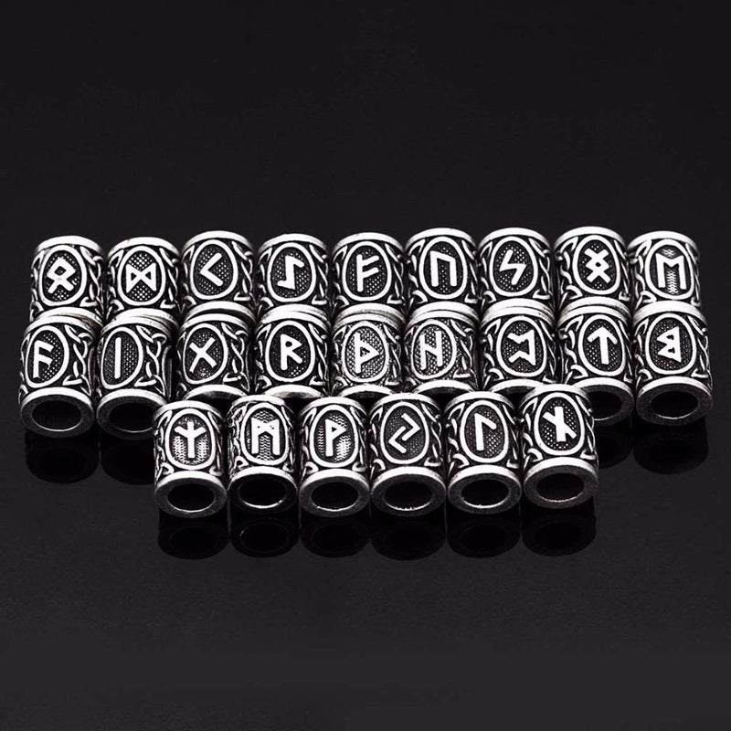 Warmshine 72 Pieces Norse Viking Rune Beads Hair Beard Pendant Antique DIY Bracelet Jewelry Pendants Necklace Braid Accessories Beard Beads for Men Braids Locs Viking Jewelry Enthusiasts, Silve - Image 3